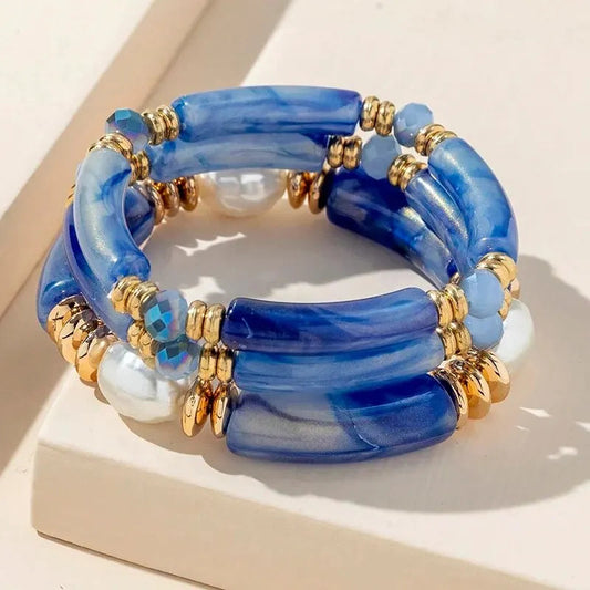 New Chinese style natural freshwater pearl acrylic bracelet set of three pieces eprolo