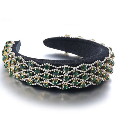 Fashionable full set rhinestone wide edge solid color sponge head hoop - Shello's Creative Boutique