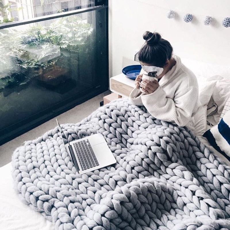 Sofa Cover Chunky Knitted Blankets Handmade Bedspreads Super Thick Yarn Merino Wool Soft Blanket Warm Winter Throw Blanket eprolo