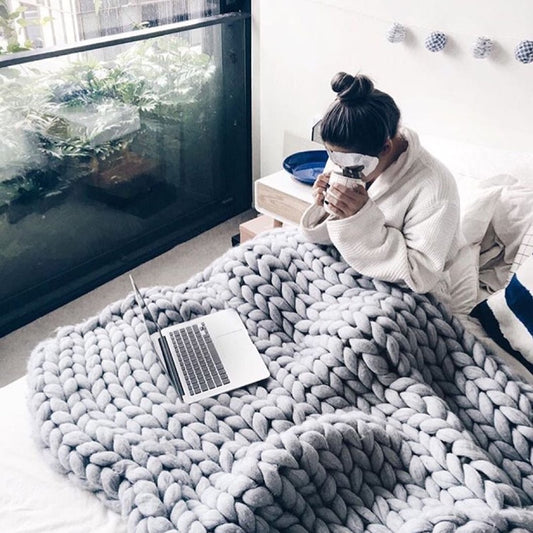 Sofa Cover Chunky Knitted Blankets Handmade Bedspreads Super Thick Yarn Merino Wool Soft Blanket Warm Winter Throw Blanket eprolo