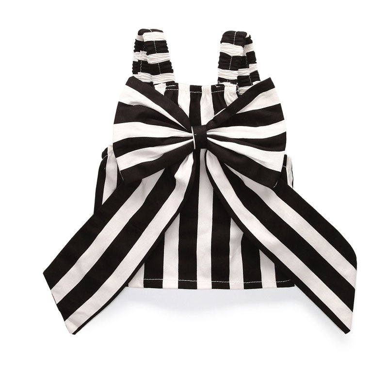 Set Tops and Pants 2 Pieces Summer Stripes Ribbon Short Sling Fashion Hole Pants European Style Children's Suits eprolo