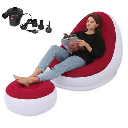 Inflatable Air Mattress Sofa - Comfortable Lazy Chair and Leg Stool for Home and Outdoor Use