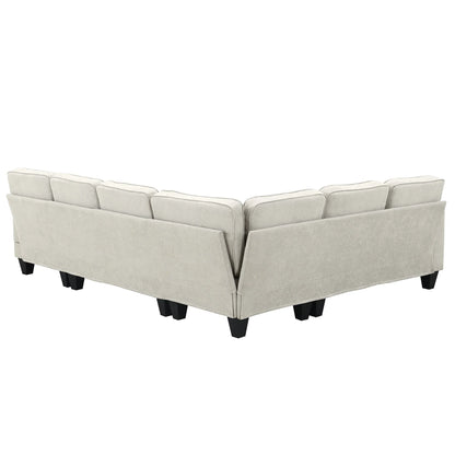 Modern U-Shape Sectional Sofa – 7-Seat Fabric Sofa Set with Pillows for Living Room, Apartment & Office - Shello's Creative Boutique