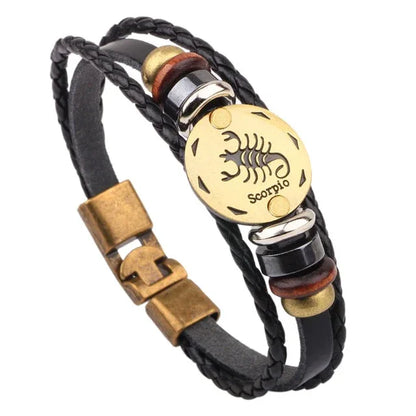 12 Horoscope Leather Bracelet Men Jewelry Vintage Retro Charm Bracelet Male Jewelry 8.2 - Shello's Creative Boutique