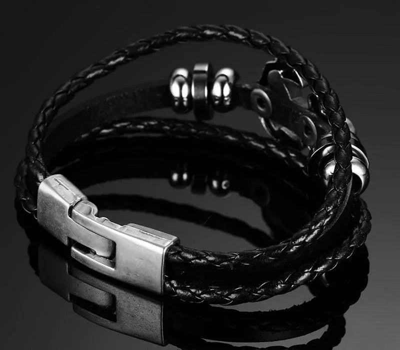 Vnox Anchor Bracelet Black Braided Leather Charm Men Jewelry - Shello's Creative Boutique