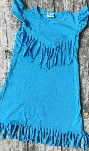 baby girls spring summer solid Tassels cotton dress boutique all-match clothing kids wear fringe multi color mint hot sale - Shello's Creative Boutique