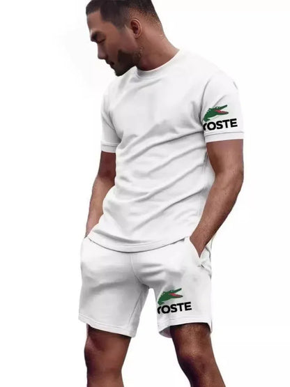 Summer sportswear set, men's fashion two-piece set, sports, fitness, running, leisure, quick drying short sleeved shorts - Shello's Creative Boutique