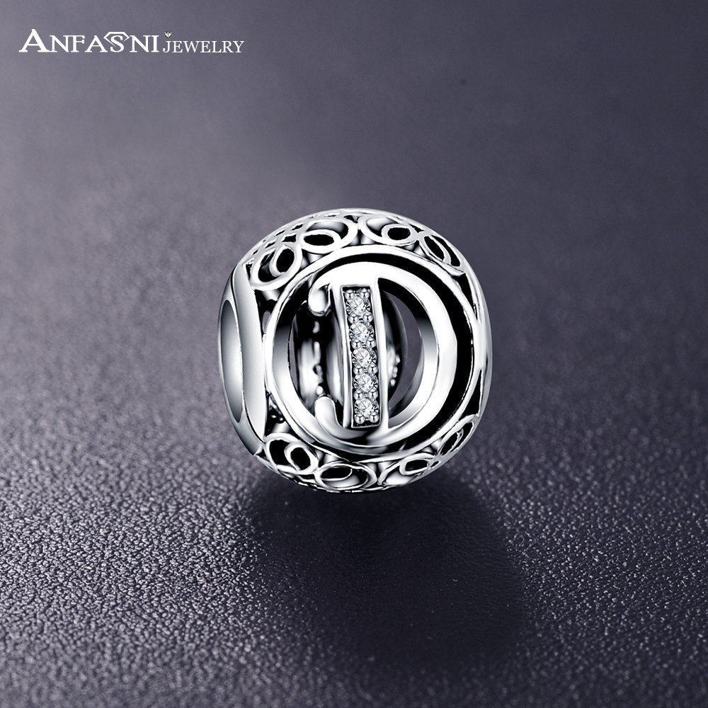 Real 925 Sterling Silver Vintage Clear Letter Bead Charms Fit Pandora Women Charm Bracelets Silver Jewelry eprolo