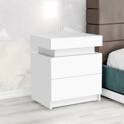 Modern white Nightstand With 2 Storage Drawers LED Lights For Bedroom - Shello's Creative Boutique