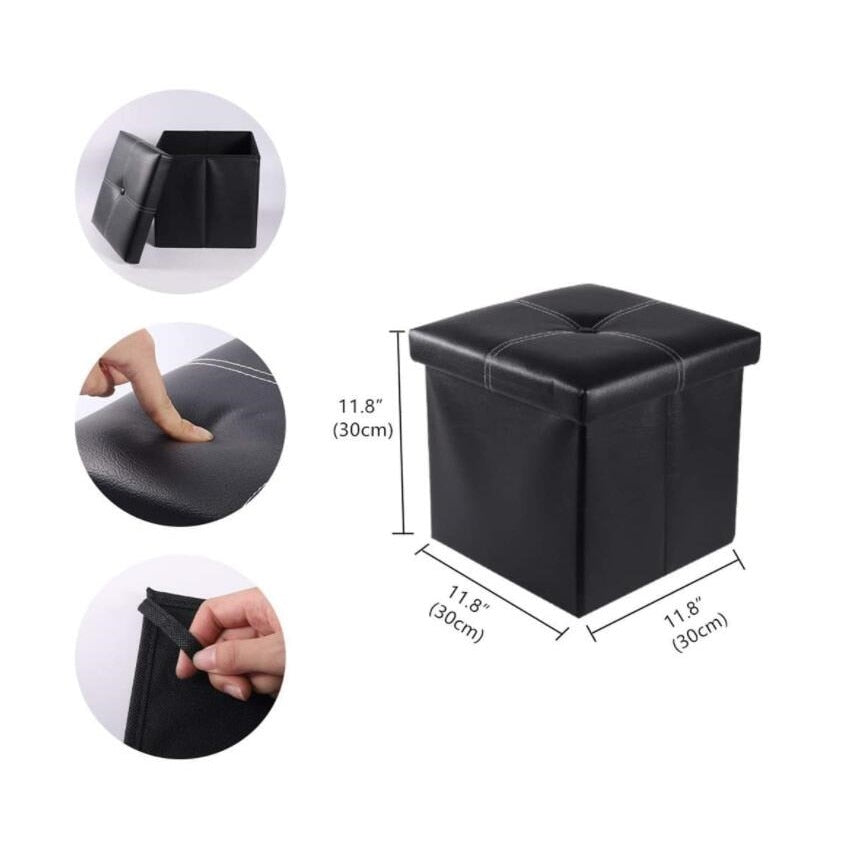 12 inch Non-slip Foldable Ottoman Storage Stool Leather Footstool Storage Box Small Sofa Chair Bench Box Home Organizers Box eprolo