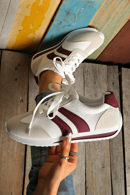 White Patchwork Breathable Lace-Up Sneakers – Style Meets Comfort in Every Step - Shello's Creative Boutique