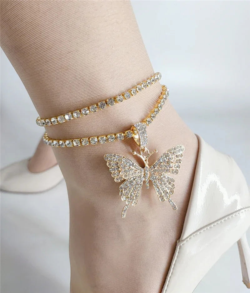 Diamond Butterfly Pendant Double Anklet - Shello's Creative Boutique