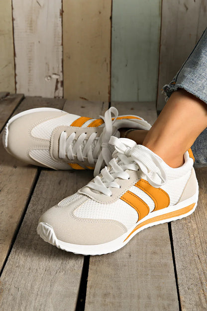 White Patchwork Breathable Lace-Up Sneakers – Style Meets Comfort in Every Step - Shello's Creative Boutique