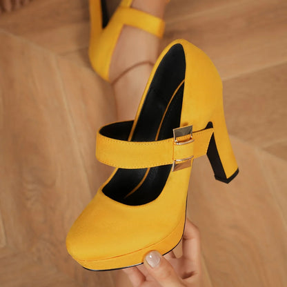 Women’s Retro Mary Jane Platform Pumps – Block Heel, Round Toe Elegance for Spring - Shello's Creative Boutique