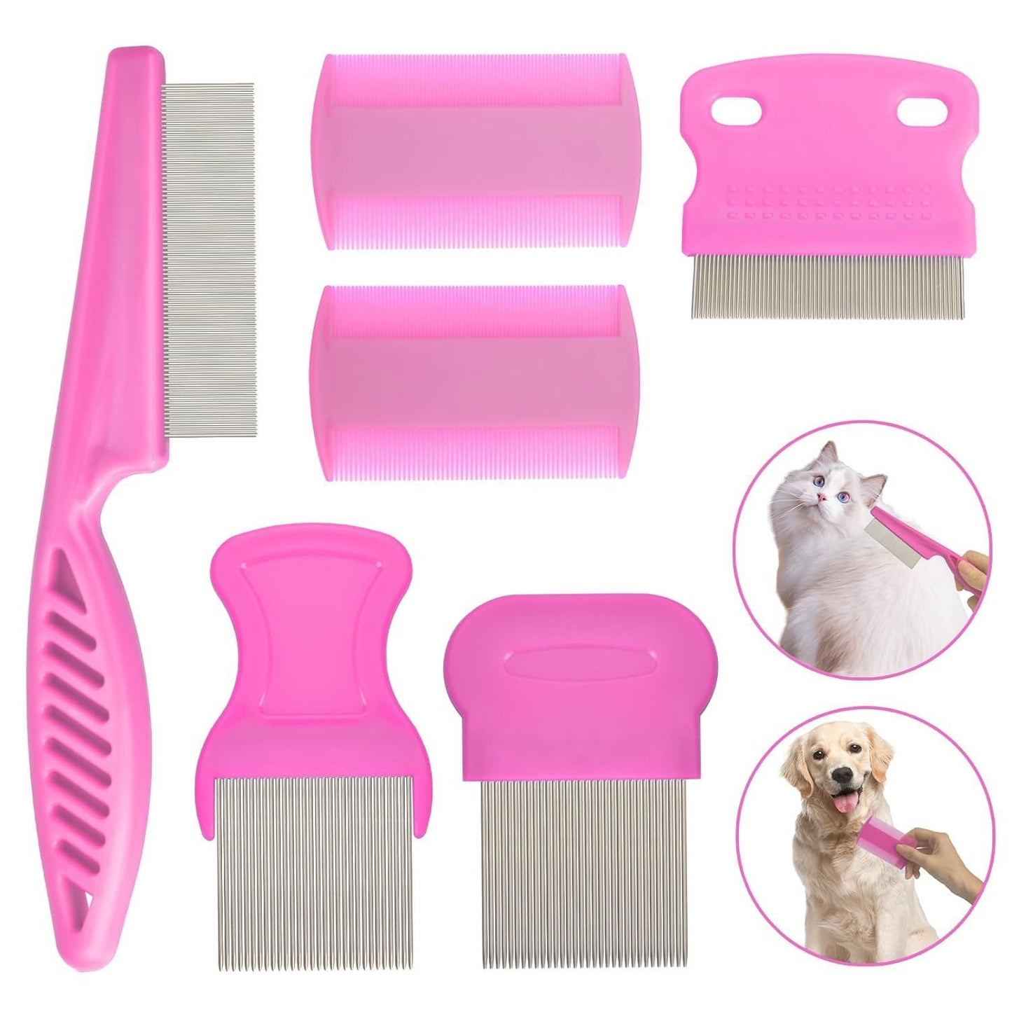 4-Piece Stainless Steel Flea Comb Set - Professional Dense Tooth Pet Grooming