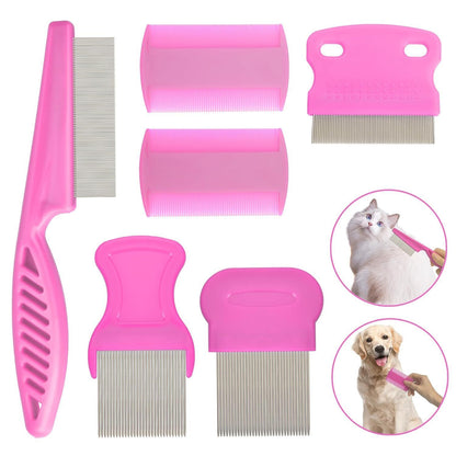 4-Piece Stainless Steel Flea Comb Set - Professional Dense Tooth Pet Grooming