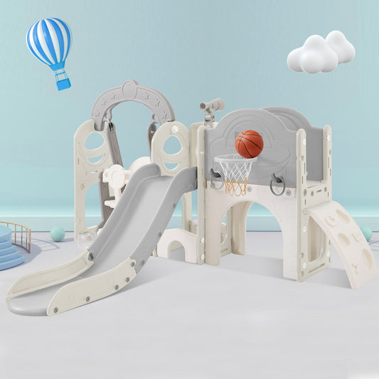 Toddler Slide and Swing Set 7 in 1, Kids Playground Climber Slide Playset with Basketball Hoop Freestanding  Combination eprolo