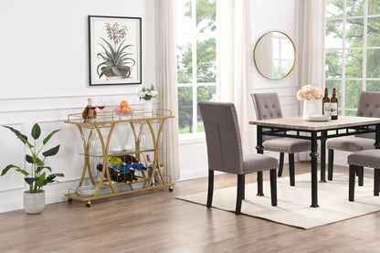Golden Bar Cart with Wine Rack Tempered Glass Metal Frame Wine Storage - Shello's Creative Boutique