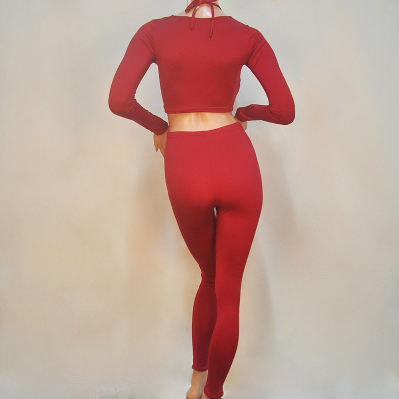 2 pieces long sleeve bandage Sets Sexy Crop Tops And Pants Sets Party Sexy Club Bodycon Bandage Dress eprolo