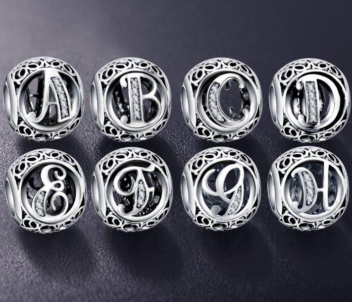 Real 925 Sterling Silver Vintage Clear Letter Bead Charms Fit Pandora Women Charm Bracelets Silver Jewelry eprolo