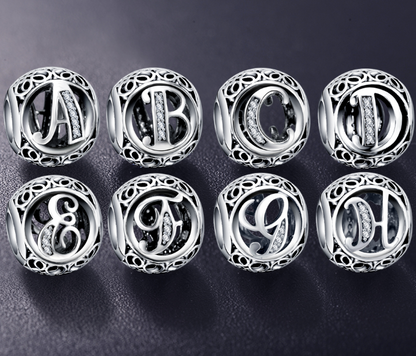 Real 925 Sterling Silver Vintage Clear Letter Bead Charms Fit Pandora Women Charm Bracelets Silver Jewelry eprolo