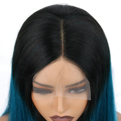Green Ombre Bob Wig Human Hair - 4x4 Lace Closure Short Straight - Shello's Creative Boutique