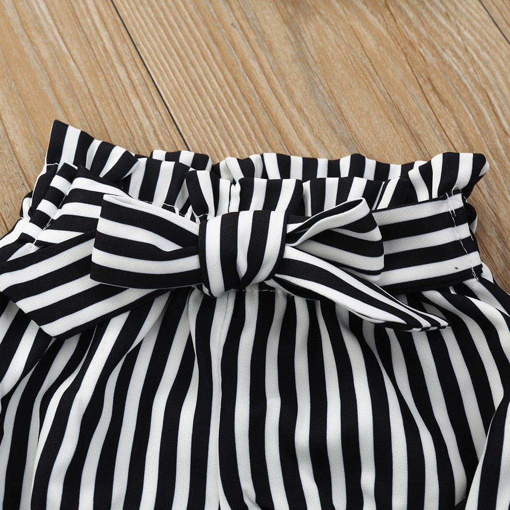 Toddler Infant Baby Girls Stripe Outfits Children Girl Romper Bowknot Shorts Headbands Set Summer Kids Set Baby Kleding Meisje eprolo