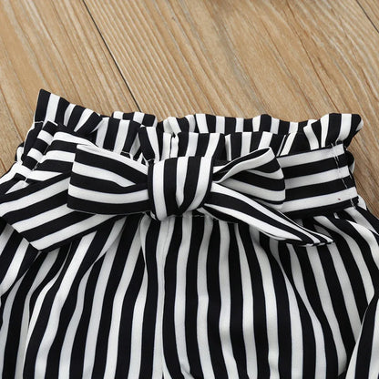 Toddler Infant Baby Girls Stripe Outfits Children Girl Romper Bowknot Shorts Headbands Set Summer Kids Set Baby Kleding Meisje - Shello's Creative Boutique