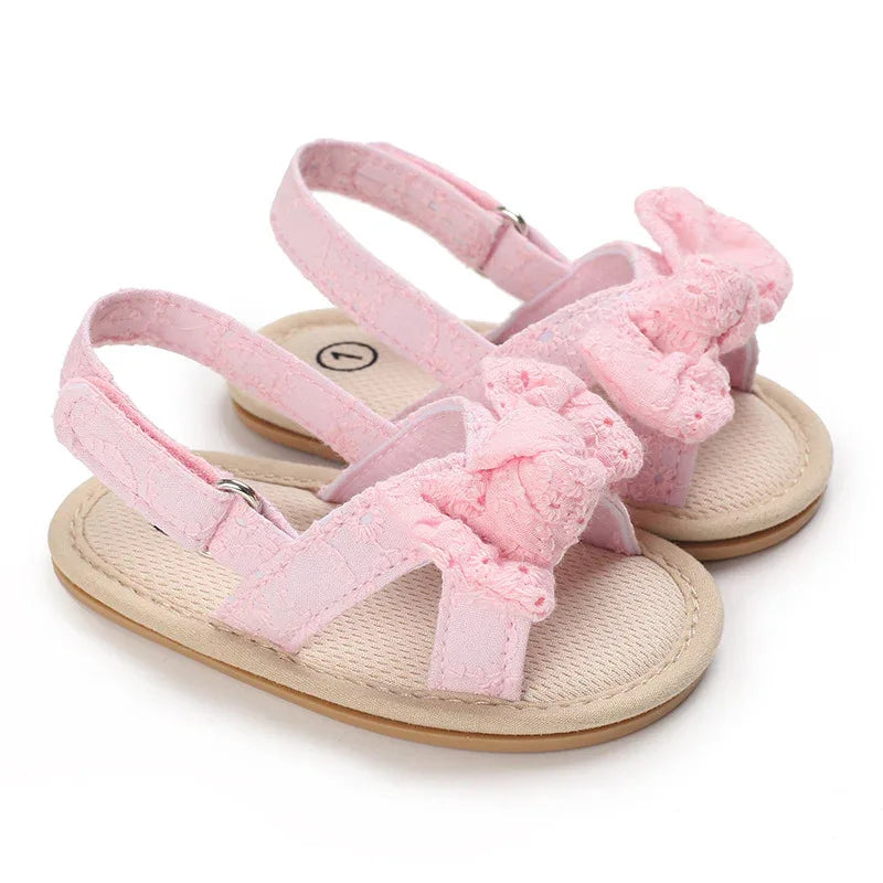 Baby Girl Bow Sandals - Summer Cotton Shoes with Rubber Sole for 0-12 Months | Toddler Footwear - Shello's Creative Boutique