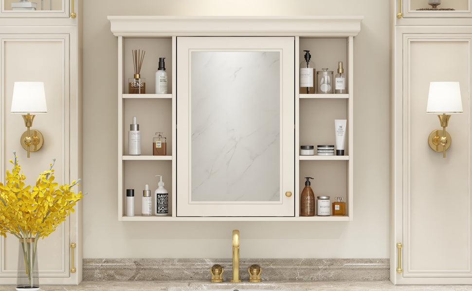 35'' x 28'' Blue Wall Mounted Bathroom Storage Cabinet with Mirror Door, Modern Bathroom Wall Cabinet with Mirror eprolo