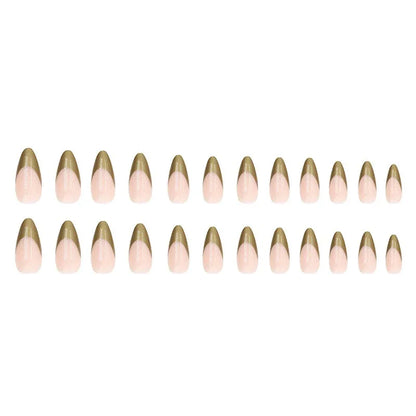 Simple pearlescent gold French almond nail wear nails special nail pieces - Shello's Creative Boutique