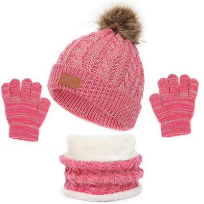 Children's hats, scarves, gloves, three piece set, autumn and winter new single ball baby hats - Shello's Creative Boutique