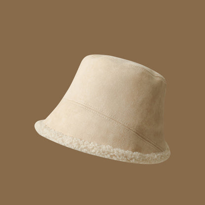 Double-Sided Wear Deerskin Velvet Bucket Hat Girls Autumn And Winter Thickened Lamb's Wool To Prevent Cold Warm eprolo