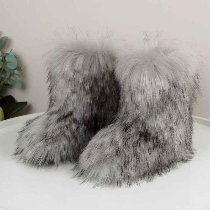 Women's Fuzzy Winter Boots - Fluffy Fur Snow Boots with Bowtie Detail - Shello's Creative Boutique