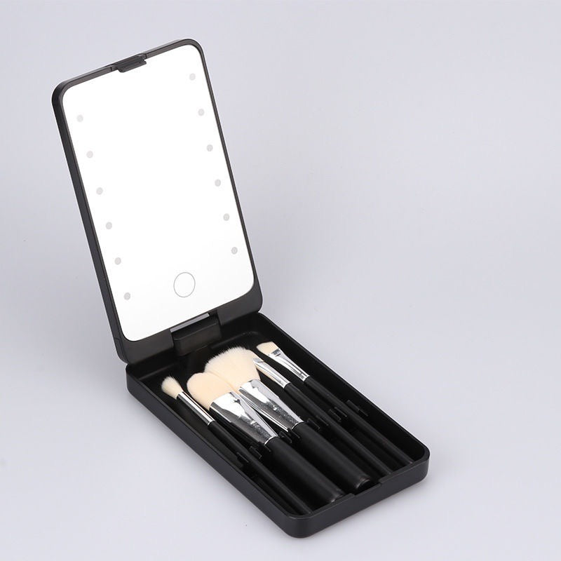 LED Folding Rotating Cosmetic Mirror Box with Brush Shello Creative Boutique