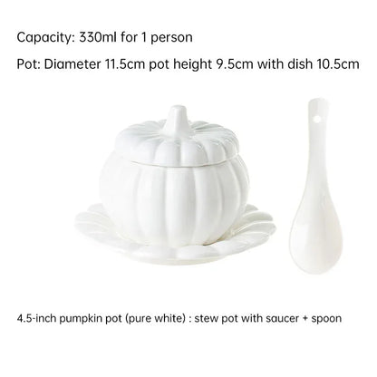 Creative Ceramic Pumpkin Cup, Steamed Egg Cup, Stewed Pot with Cover, Pure White Mini Bird's Nest Cup, Soup Cup - Shello's Creative Boutique