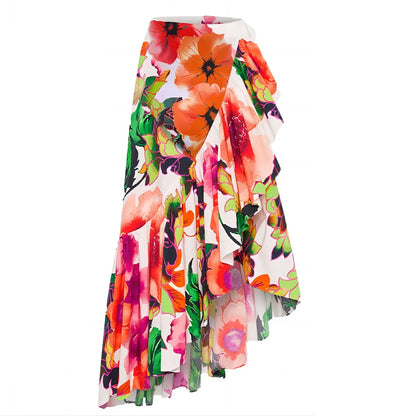 One Piece Swimsuit Skirt Shoulder Strappy Swimsuit Print Floral Swimwear Women Slimming Bathing Suit Beach Wear - Shello's Creative Boutique