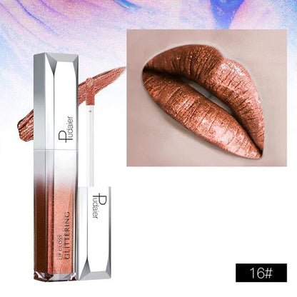 Pudaier Metallic Glitter Shine Full Colour Lipstick Makeup Long-lasting Liquid Tint Lip Gloss - Shello's Creative Boutique