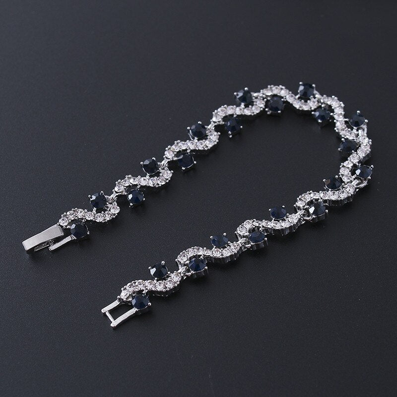 Luxury Blue Crystal Bracelet For Wedding Silver Bracelet Rhinestone Charm Women Bangles Jewelry Pulseira Feminina BR520 eprolo