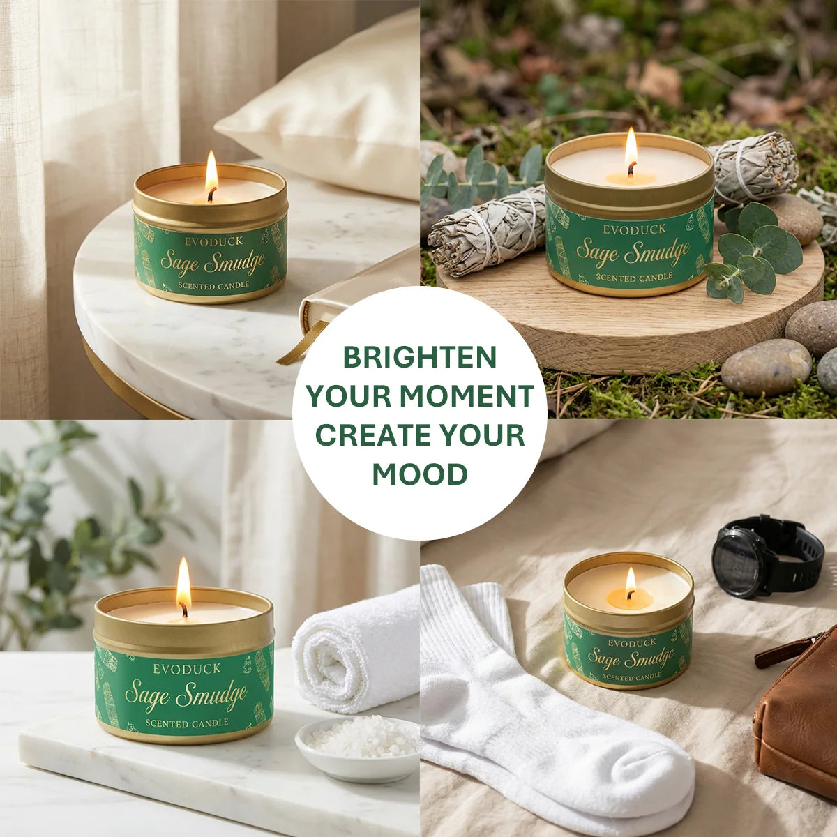 Sage Smudge Scented Candle - Premium Soy Wax for Meditation - Shello's Creative Boutique