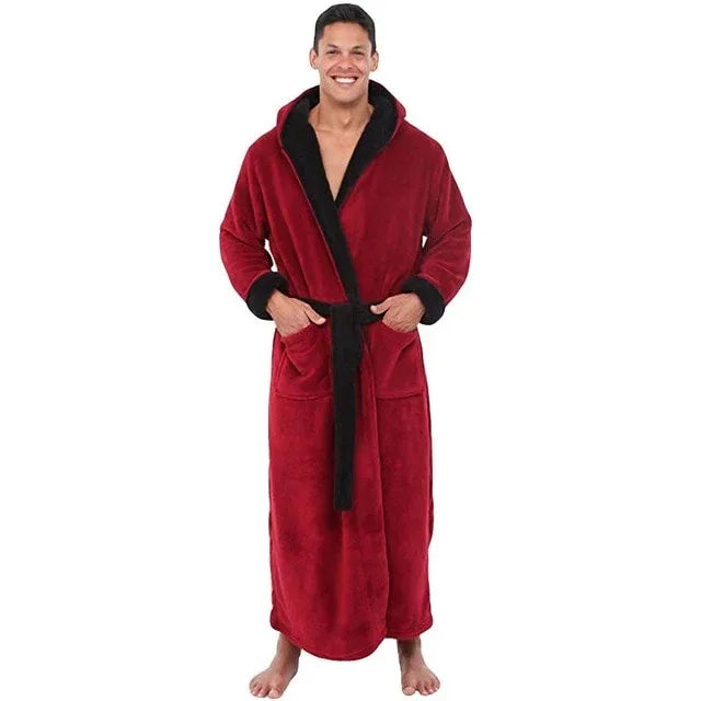 Men Bathrobe Men's Winter Lengthened Plush Shawl Bath Robe Home Clothes Long Sleeved Robe Coat - Shello's Creative Boutique