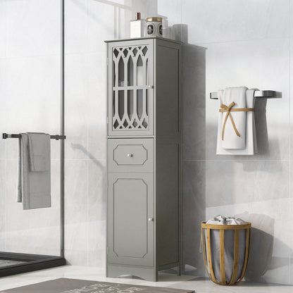Tall Bathroom Cabinet, Freestanding Storage Cabinet with Drawer and Doors, MDF Board, Acrylic Door, Adjustable Shelf, Grey eprolo
