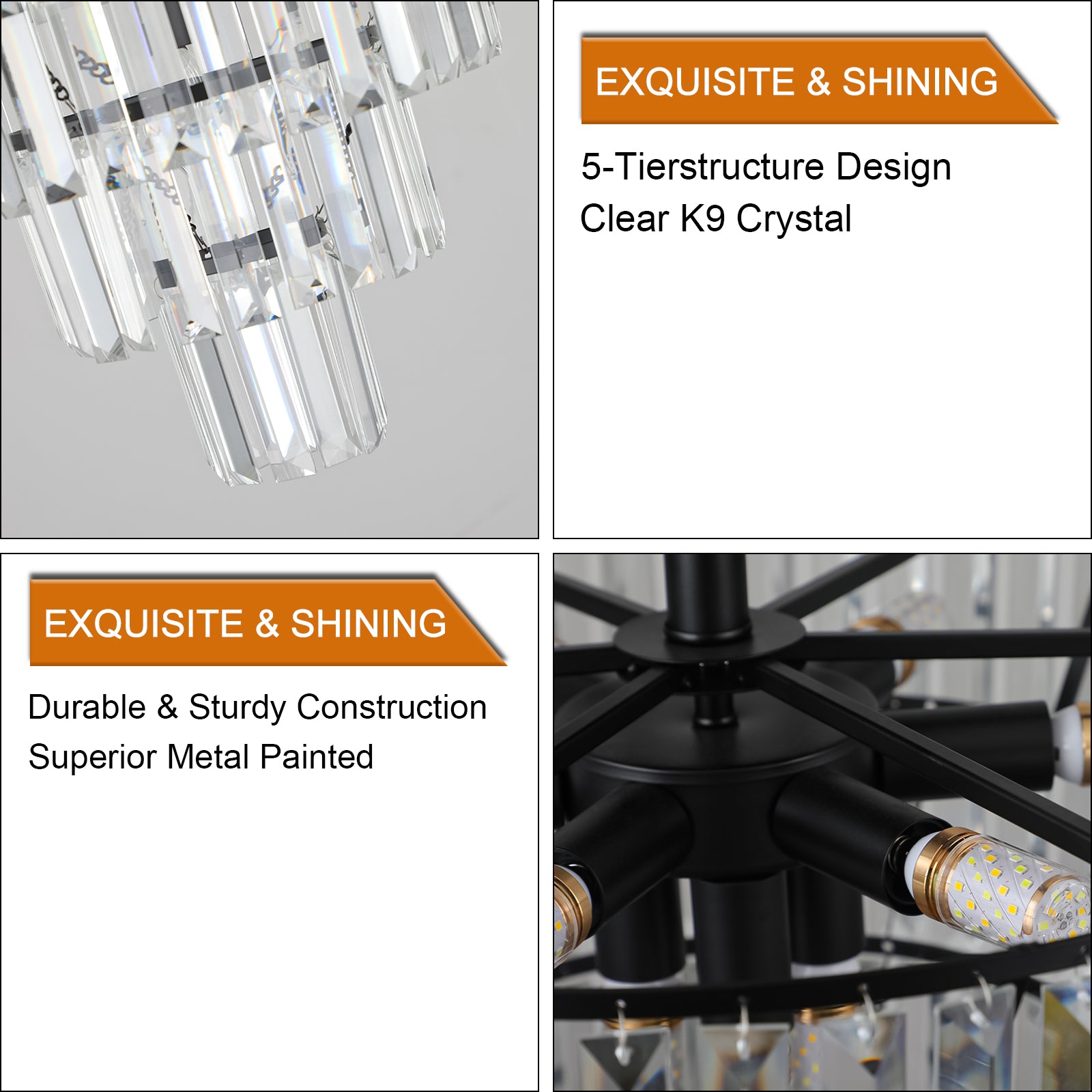 Black large crystal chandelier, modern style chandelier, dining room, living room, bedroom eprolo