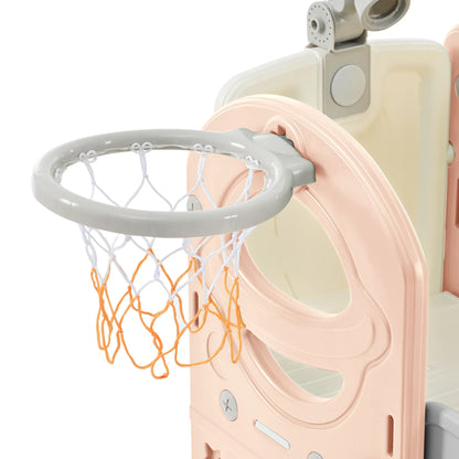 Kids Slide Playset Structure 7 in 1, Freestanding Spaceship Set with Slide, Arch Tunnel Pink+Grey + HDPE - Shello's Creative Boutique