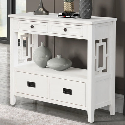 36'' Farmhouse Pine Wood Console Table Entry Sofa Table with 4 Drawers & 1 Storage Shelf (Antique White) - Shello's Creative Boutique