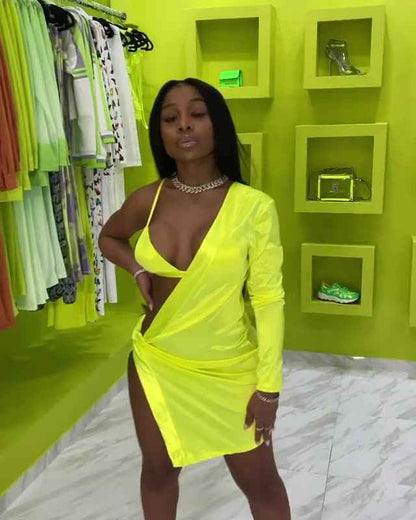 Eprolo Feminine Bra Mini Dress – Asymmetric One-Shoulder Party Wear