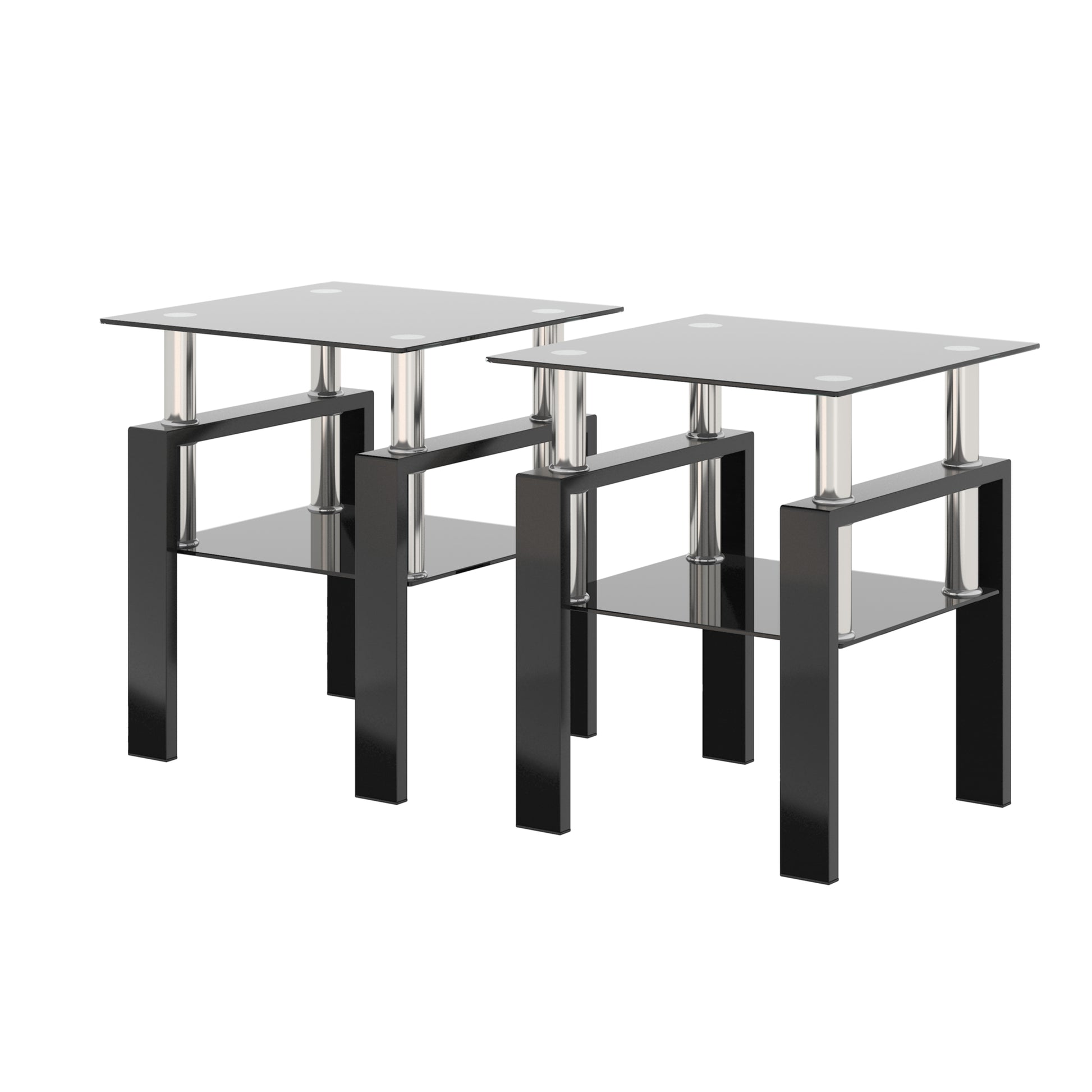 Set of 2, Modern Tempered Glass Tea Table Coffee Table End Table, Square Table for Living Room, Black eprolo