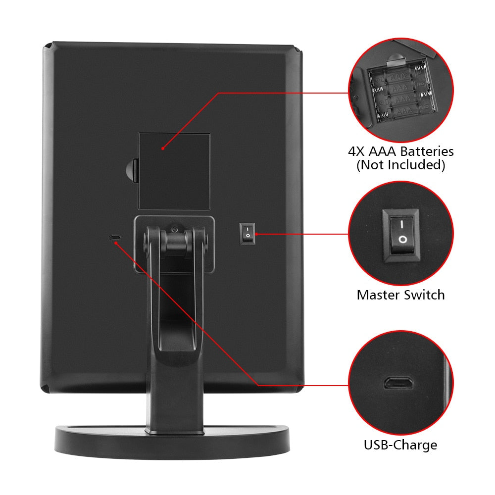 LED Touch Screen 22 Light Makeup Mirror Table Desktop Makeup 1X/2X/3X/10X Magnifying Mirrors Vanity 3 Folding Adjustable Mirror eprolo