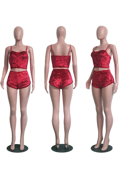 Velvet Tracksuit Sexy V Neck Spaghetti Straps Crop Top + Shorts Fashion Night Club Suits Two Piece Set Outfits eprolo