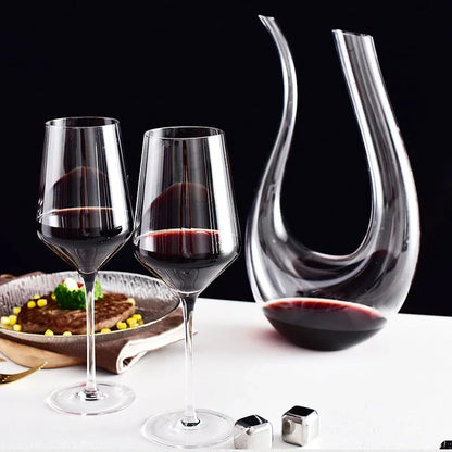 1500ml 50oz Hotel Home Elegant Hand Blown Clear Crystal U Shape Wine Decanter Set with 4 glasses For Vodka Tequila - Shello's Creative Boutique